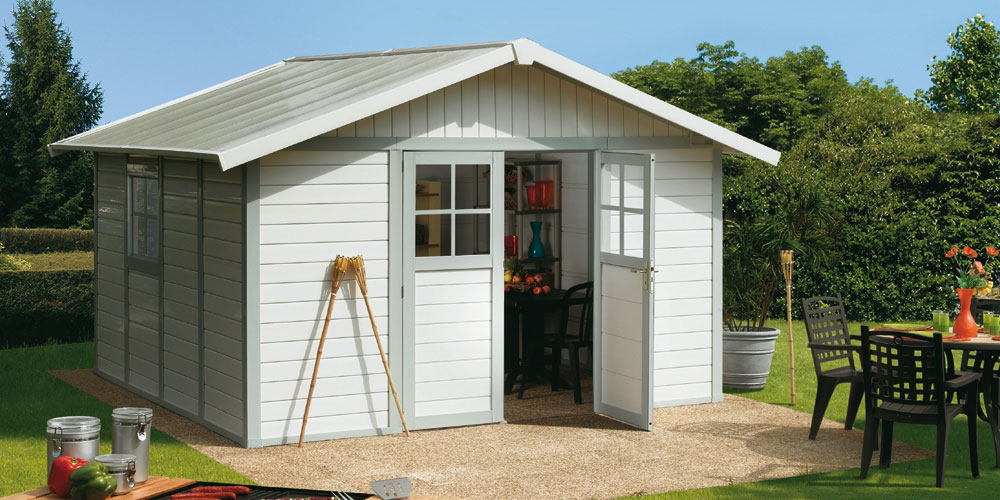 abri de jardin gris et blanc - Agencement de jardin aux meilleurs prix