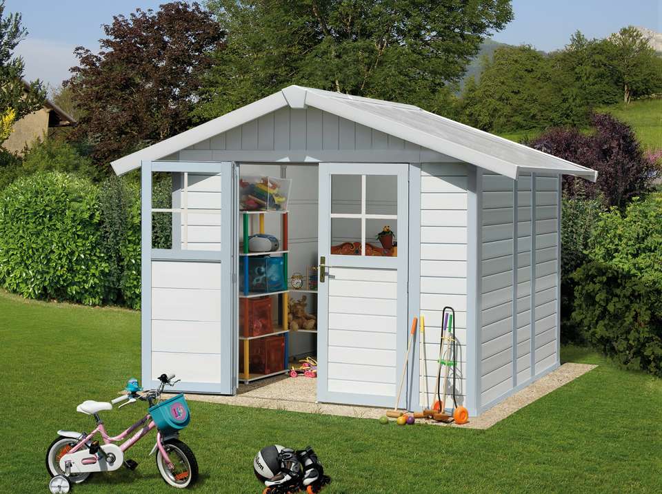 abri de jardin gris et blanc - Agencement de jardin aux meilleurs prix