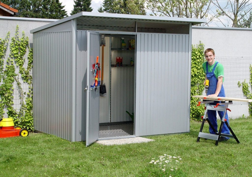 Abri Jardin Métal Tectake 214x130cm - Rangement Outils Tondeuse Vélo Portes Coulissantes