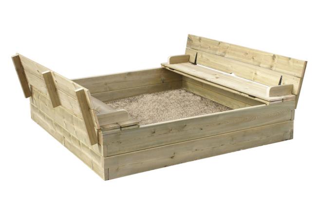 Roba Bac à Sable Outdoor+ Avec Couvercle Convertible En Banc - Bois Massif Gris 120 Cm + 2 Bacs De Jeu
