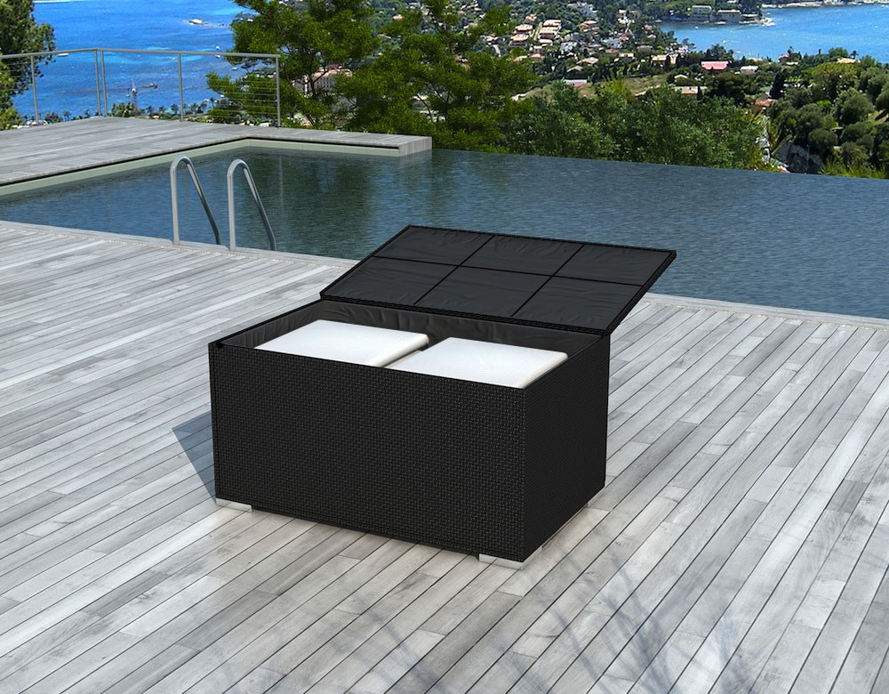 coffre de jardin en resine tressee noir