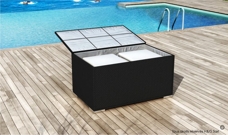 coffre de jardin en resine tressee noir
