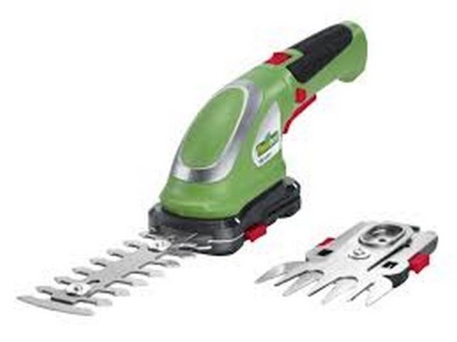Coupe Bordure + Taille Haie Sans Fil FISHTEC - 2 Lames Interchangeables, Batterie Li-ion 3,6V - Manche Télescopique 92cm Avec Roulettes