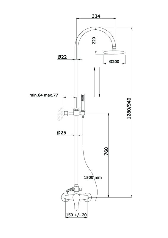 douche hauteur mitigeur
