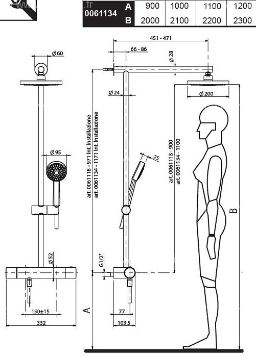 douche hauteur mitigeur