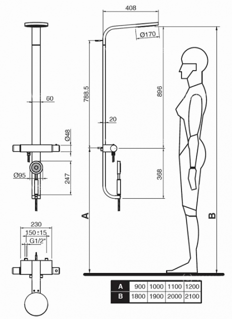 douche hauteur mitigeur