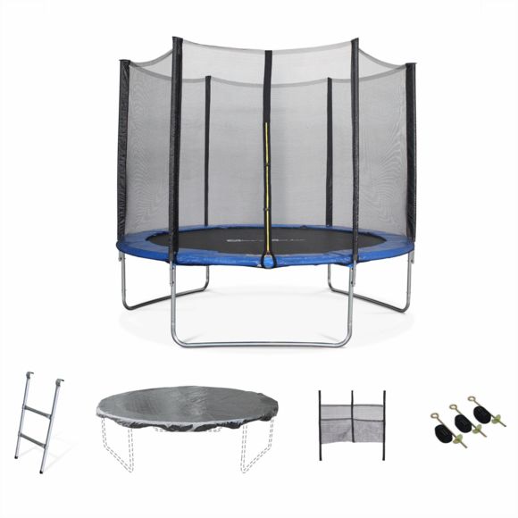 Trampoline Redkid Ø305/366cm - Avec Filet De Sécurité, Échelle Et Panier Basket, 440 Lbs, Bleu