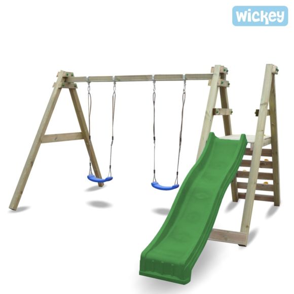 Balançoire Enfant Extérieur OneConcept Olav - 3 Agrès, 4 Places - Pour 3-8 Ans, Charge Max 120kg - Métal Galvanisé