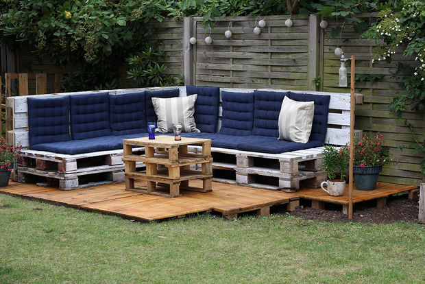 salon de jardin d'angle en palette