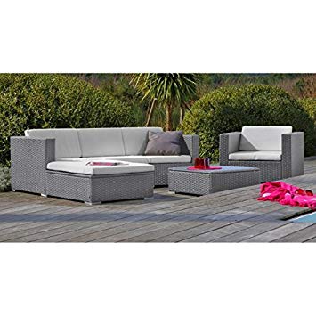 salon de jardin tresse gris clair