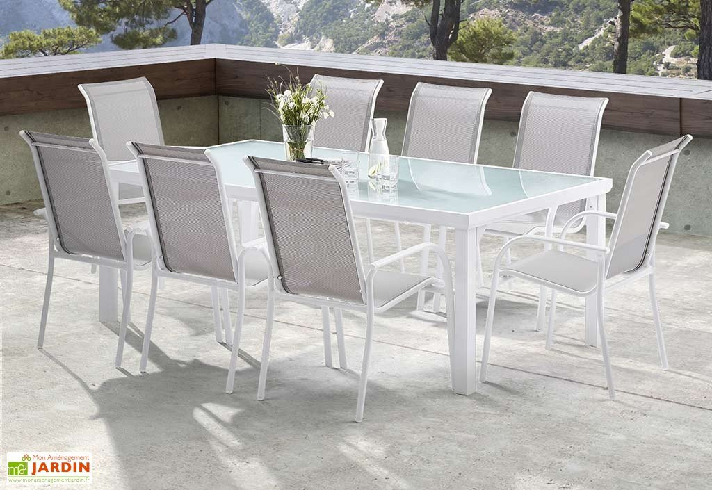 table de jardin aluminium et verre blanc - Agencement de jardin aux