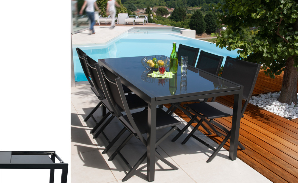 table de jardin plateau verre