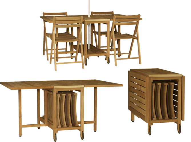 table de jardin pliante en bois avec chaises