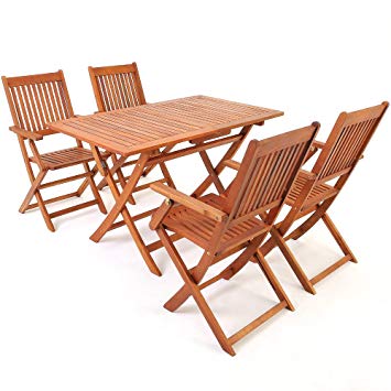 table de jardin pliante en bois avec chaises
