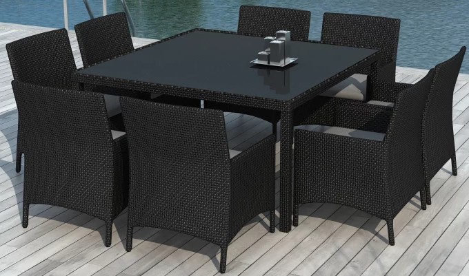 table et chaise de jardin en resine tressee 8 places - Agencement de