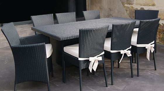 table et chaise de jardin en resine tressee 8 places - Agencement de