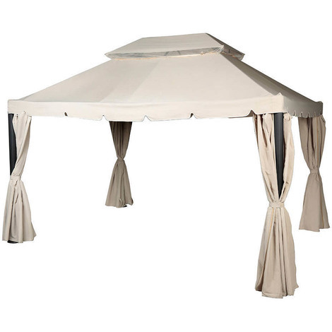 Bâche De Rechange Pour Tonnelle 3x4 M Beige - Toile Polyester 350g/m² + PVC + PU - Avec Cheminée Coupe-vent Et Volants Marron