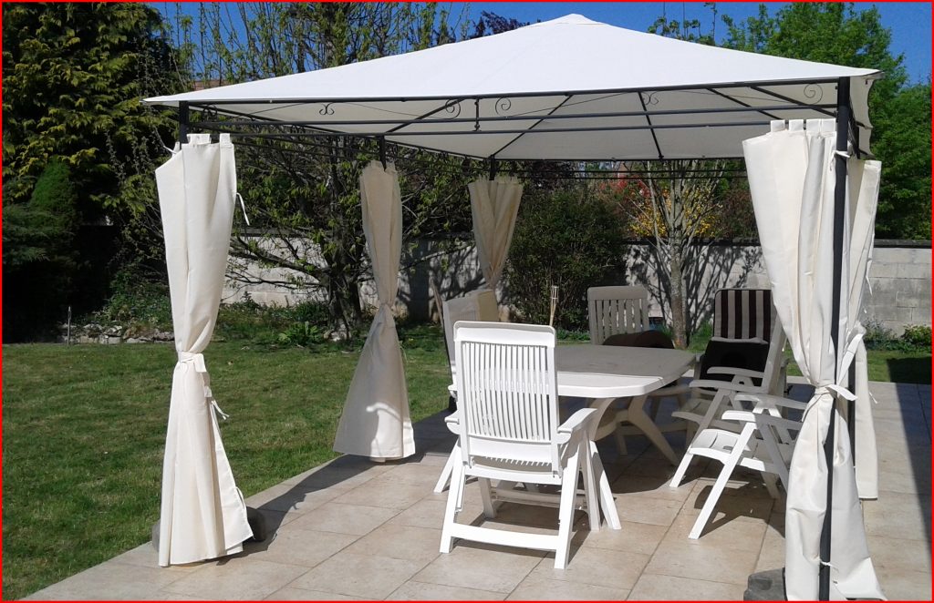 Alice's Garden Tonnelle 3x3m Elusa - Pergola Avec Toile Beige Et Rideaux - Tente De Jardin