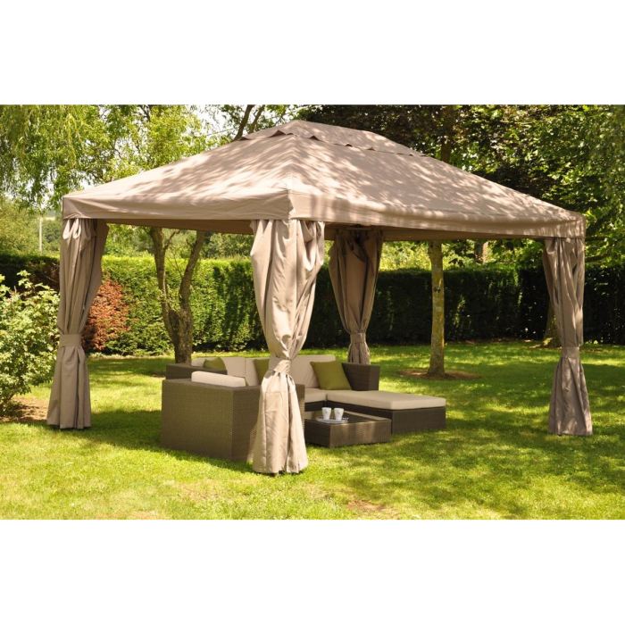 Tonnelle 3x3 m - Elusa - Toile beige - Pergola avec rideaux. tente de jardin. barnum. chapiteau. réception | Leroy Merlin